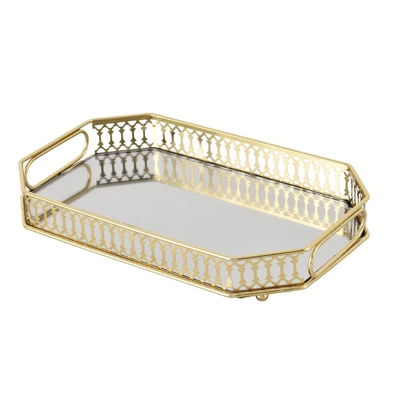 Golden Patterned Vintage Glass Tray Rectangular Cosmetics Storage Plate With Handle Table Desktop... | Walmart (US)