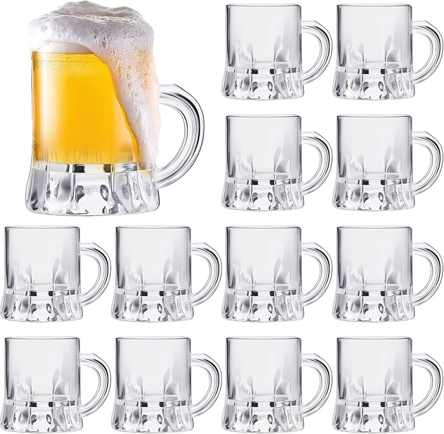 Meanplan 12pcs 1oz Glass Beer Mugs with Handles, Clear Mini Tasting Whiskey Cups for Drinking Bee... | Amazon (US)