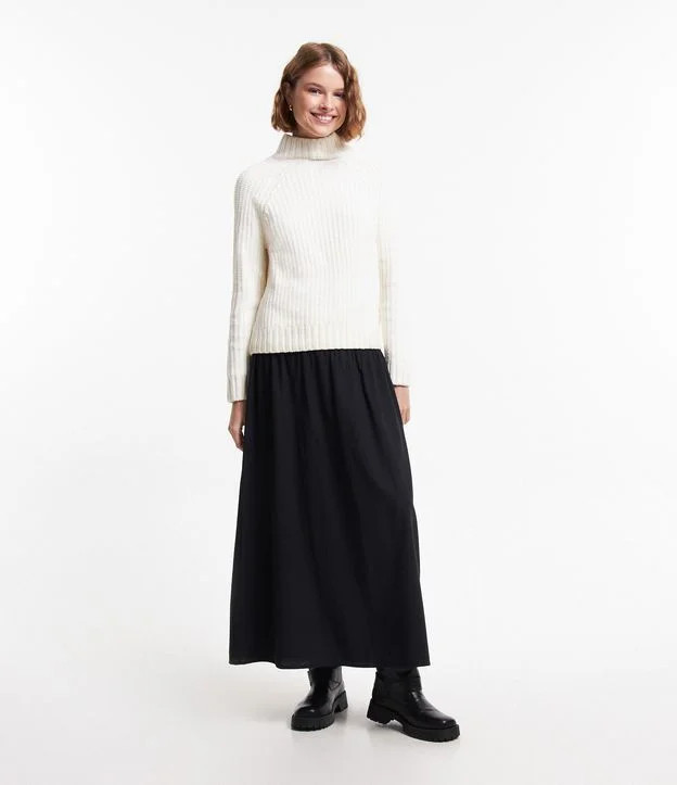 Saia New Midi em Tricoline com Pala Larga Preto | Renner (BR)