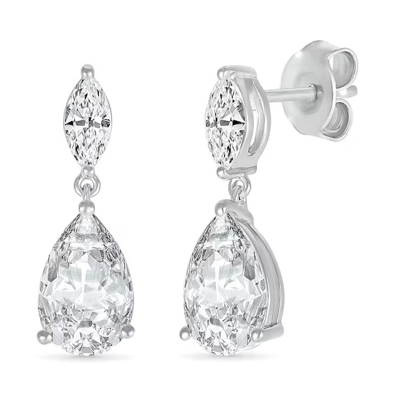 Pear-Shaped and Marquise White Lab-Created Sapphire Dangle Drop Earrings in Sterling Silver|Zales | Zales