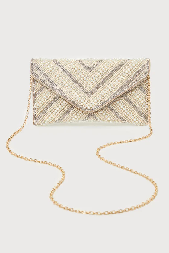 Luxurious Aura Gold Pearl Rhinestone Clutch | Lulus