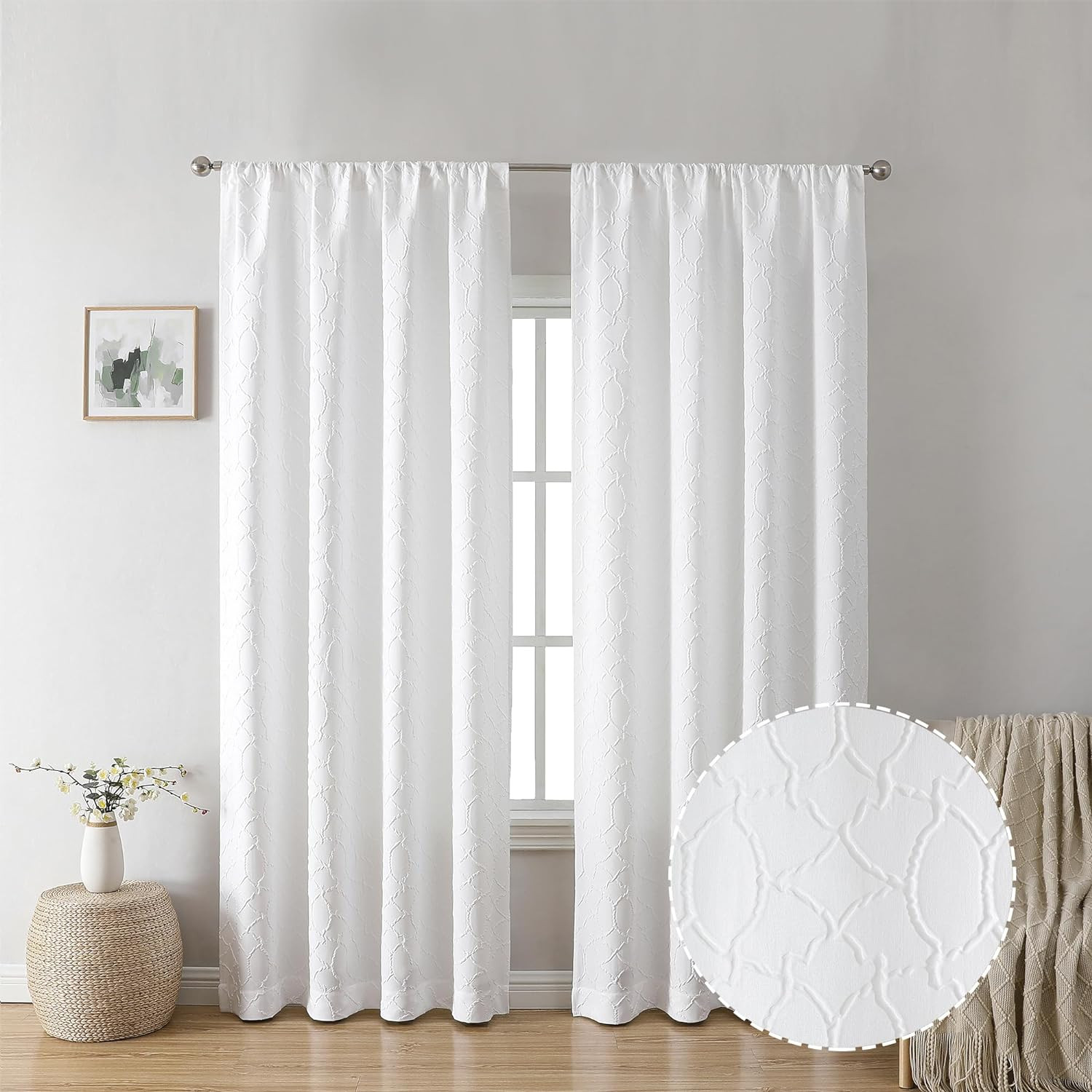 Grace Light Filtering White Curtains for Living Room 84 Inches Long 2 Panels Set, 3D Embossed Tex... | Amazon (US)