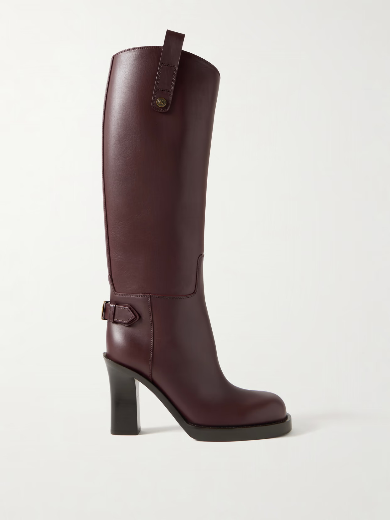 Burberry - Buckled Leather Knee Boots - Burgundy | NET-A-PORTER (US)