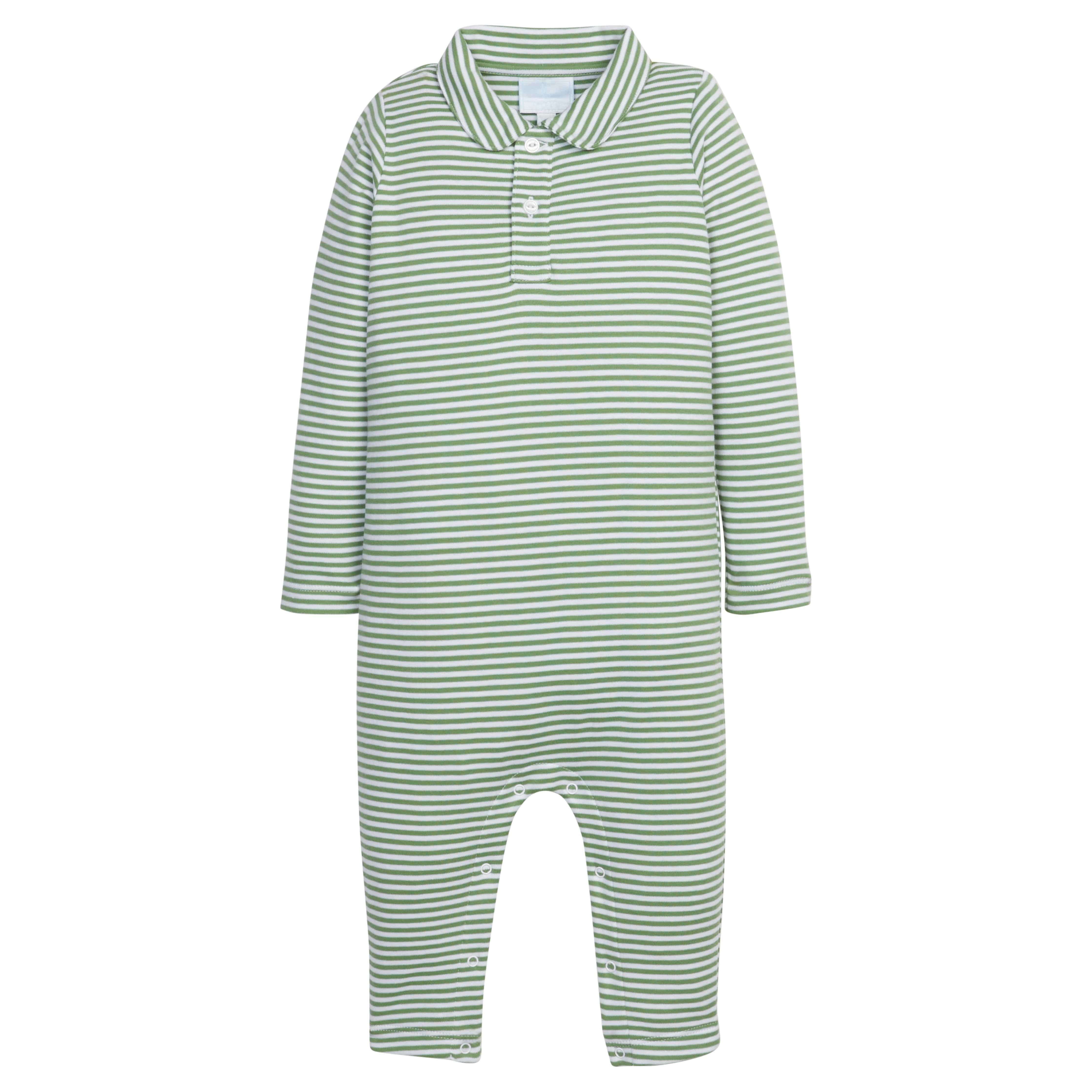 Baby Boy Long Sleeve Green Stripe Polo Romper | Little English | Little English