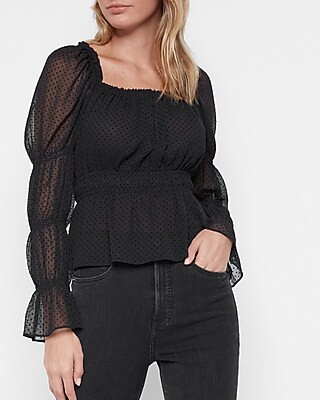 Felted Dot Bubble Sleeve Peplum Top | Express