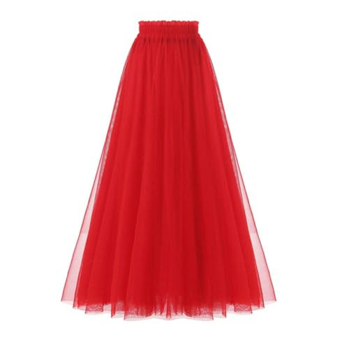 OBBUE Women's A Line Tulle Party Evening Tutu Skirts Tea Length Red-S/M | Amazon (US)