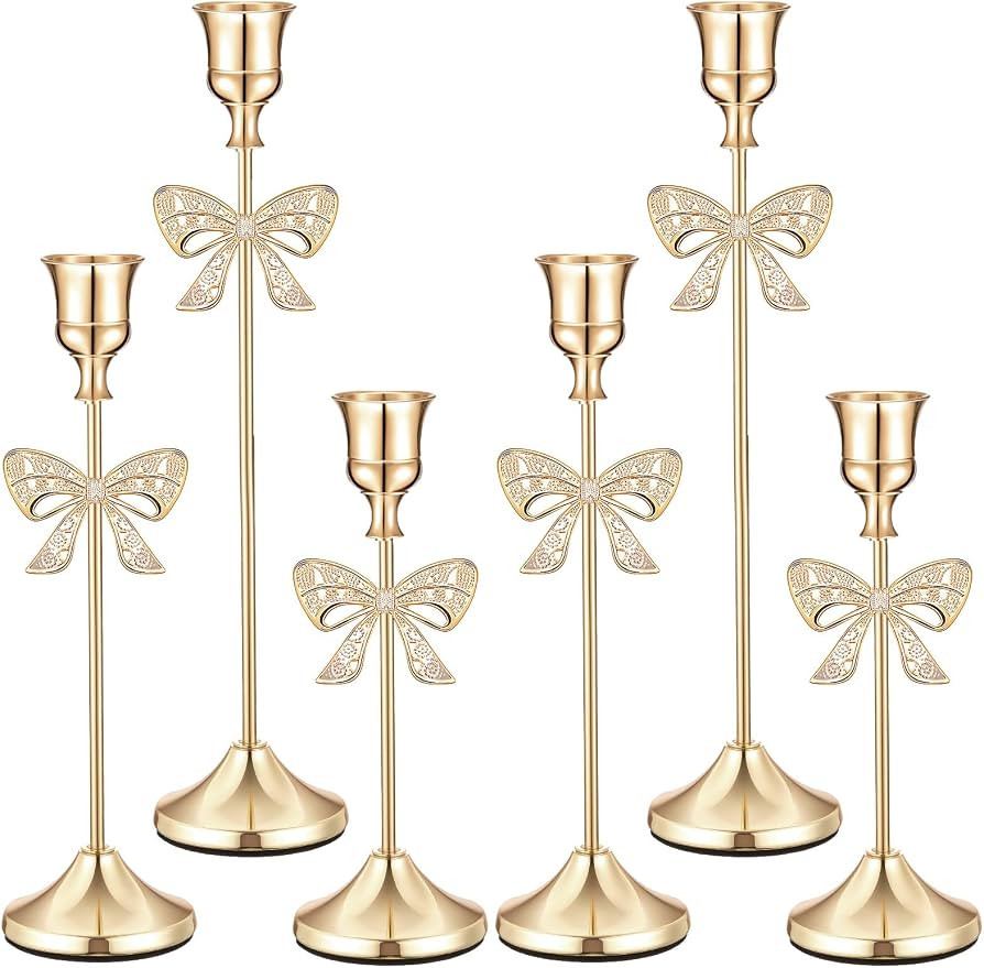 6 Pcs Christmas Candle Holders 3 Size Gold Taper Candlestick Holders Set Vintage Decorative Cente... | Amazon (US)