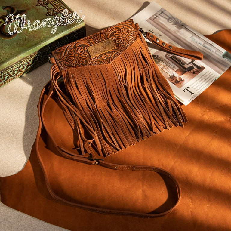 Wrangler Crossbody Small Purse for Women Wristlet Fringe Bag Western Purse, Brown | Walmart (US)