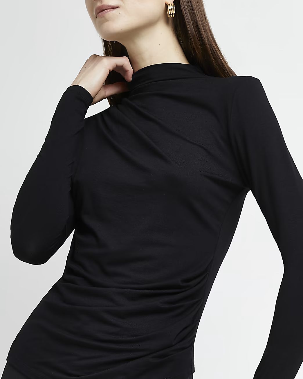 Black draped high neck top | River Island (UK & IE)