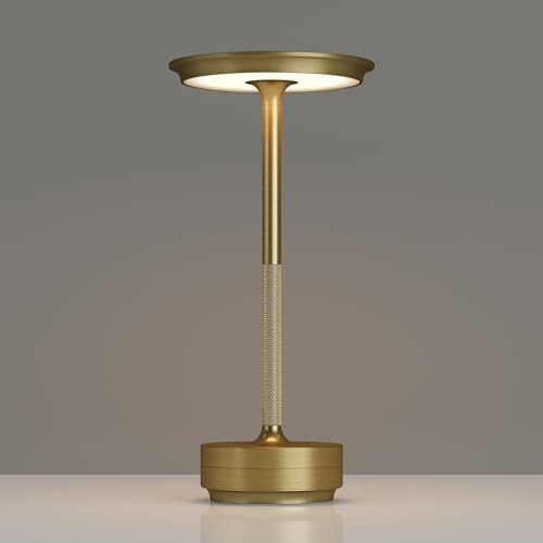 TBBGA Cordless Table Lamps Rechargeable, Portable 5000mAh Battery Operated Lamp, 3 Color Stepless Dimming LED Table Light with Memory Function, for Outdoor/Dinner/Patio/Restaurant.(Gold) | Amazon (US)
