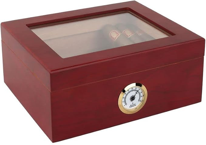 Mantello Royal Glass-Top Cigar Humidor - Desktop Humidifier Storage Box for 25-50 Cigars With Hyg... | Amazon (US)