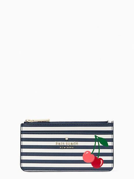 bing large slim striped cherry card holder | Kate Spade Outlet
