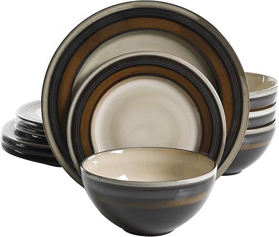 Gibson Elite Everston 12 Piece Dinnerware Set, Brown | Amazon (US)