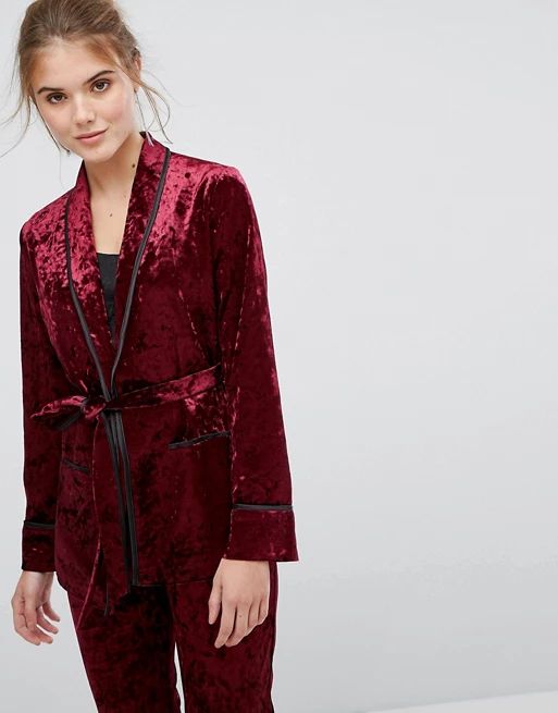 True Decadence Premium Crushed Velvet Tie Waist Suit Top | ASOS US