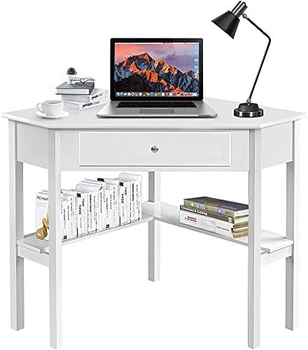 windaze White Corner Table, Corner Makeup Vanity Desk, Wood Compact Home Office Desk for Small Sp... | Amazon (US)