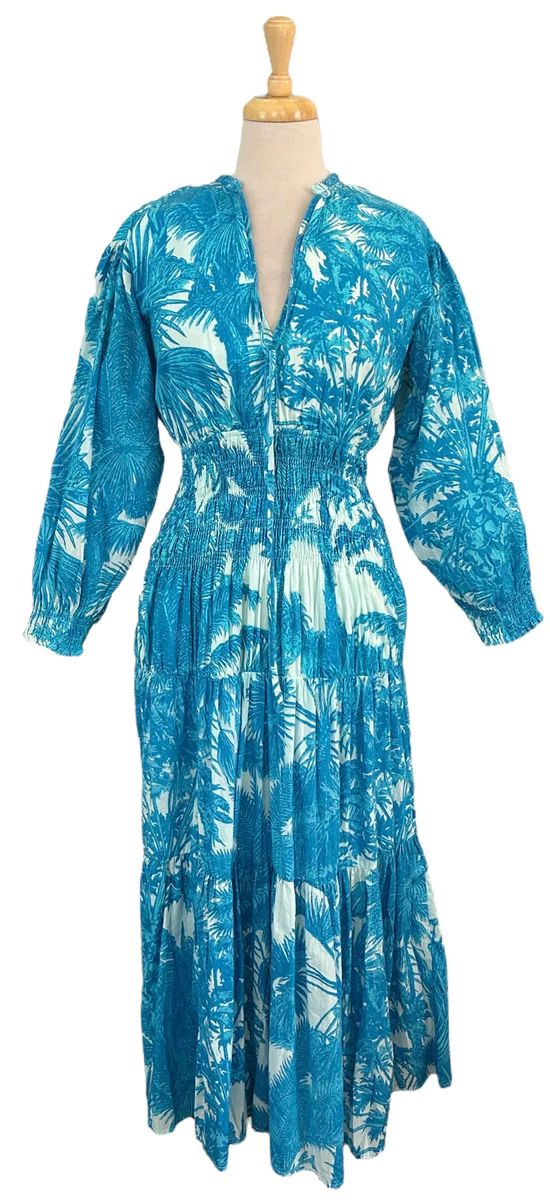 Jacqui Midi Dress Turquoise Palm | Madison Mathews