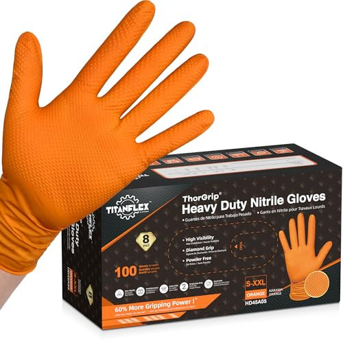 TitanFlex Heavy Duty Industrial Orange Nitrile Gloves, 8-mil, Gloves Disposable Latex Free with Raised Diamond Texture Grip, Powder Free, Rubber Glove, Mechanic Gloves,100-ct Box (XXL) | Amazon (US)