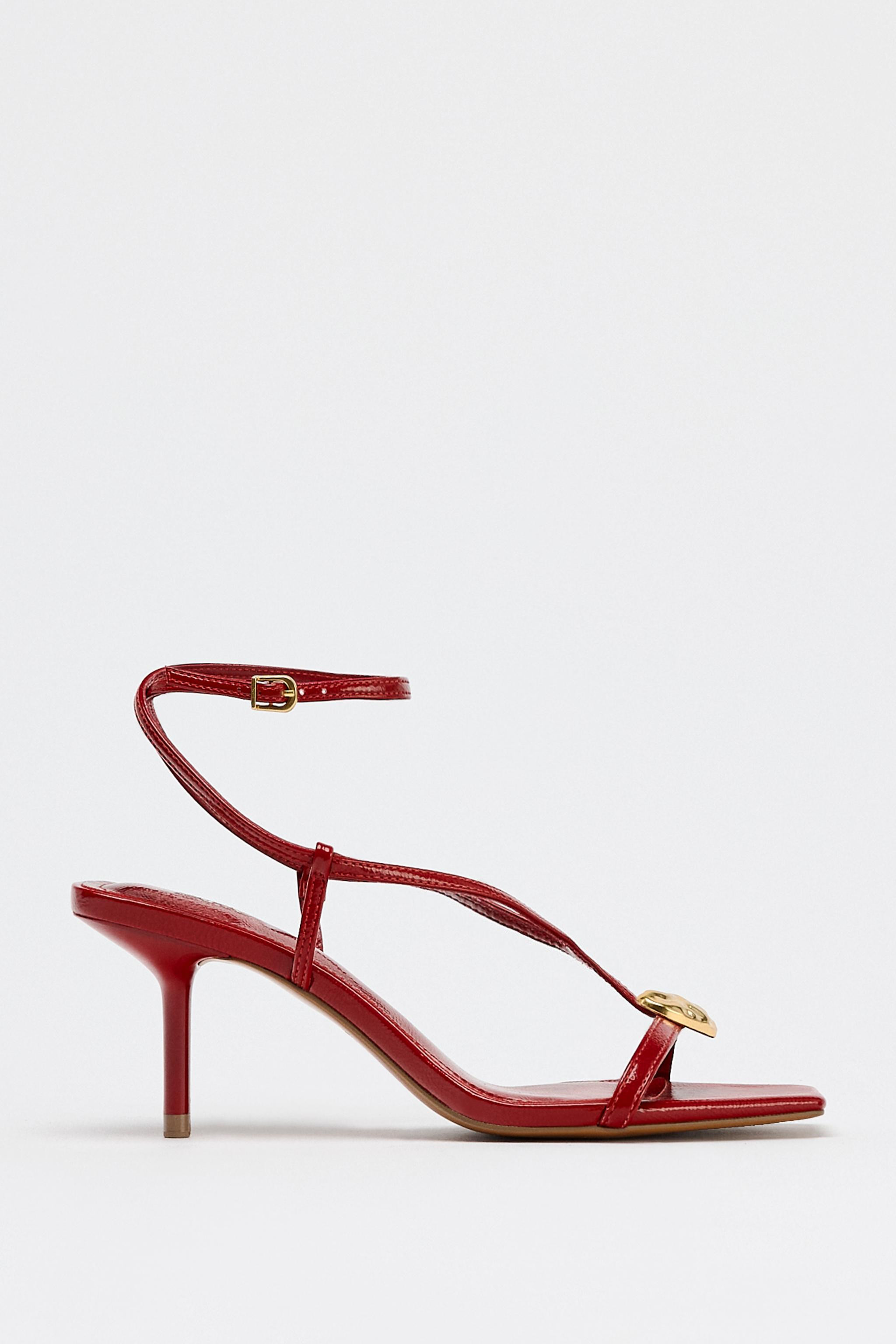 METALLIC DETAIL STRAPPY HEELED SANDALS | Zara US