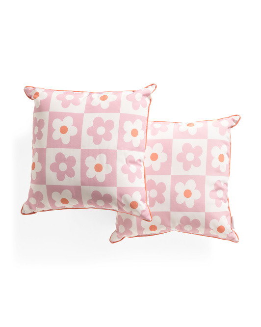 18x18 Set Of 2 Outdoor Daisy Checkerboard Pillows | TJ Maxx