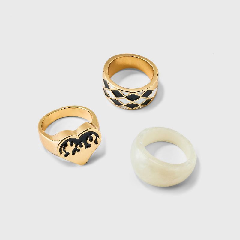 Flame Heart and Checkerboard Ring Set 3pc - Wild Fable™ Black 6/7 | Target