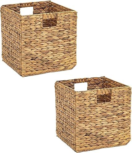Foldable Hyacinth Storage Basket with Iron Wire Frame By Trademark Innovations (Set of 2) | Amazon (US)