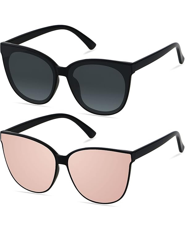 LYZOIT Oversized Cat Eye Sunglasses for Women Big Large Cateye Frame Shades 2 Pack Fashion Vintag... | Amazon (US)