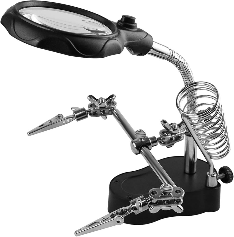 Helping Hands Magnifying Glass Soldering Station, LED Lighted 3.5X 12X Magnifier with Auxiliary C... | Amazon (US)