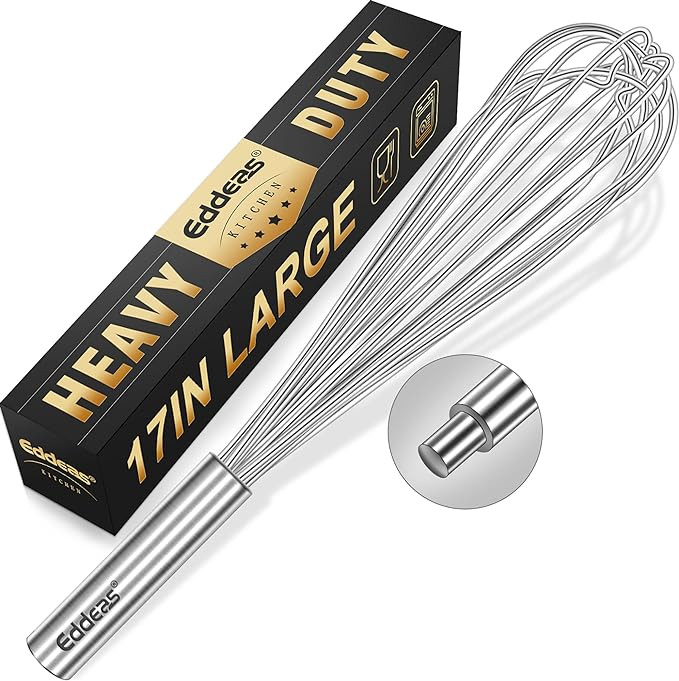 17in Large Whisk,Heavy Duty whisk, Stainless Steel whisk Suitable for Mixing Thick batter, Dry In... | Amazon (US)