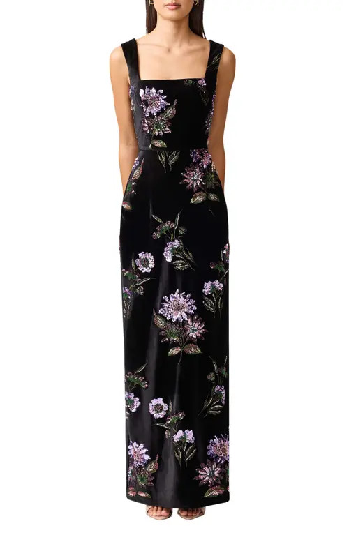 Elliatt Clio Embellished Velvet Sheath Gown in Black Multi at Nordstrom, Size X-Small | Nordstrom