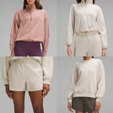 Lululemon new arrivals! I got the tan color in the shorts and pullover. Lots of fleece lining and drawstring make it Uber comfy. Fabric is like butter 
I wear size 6
