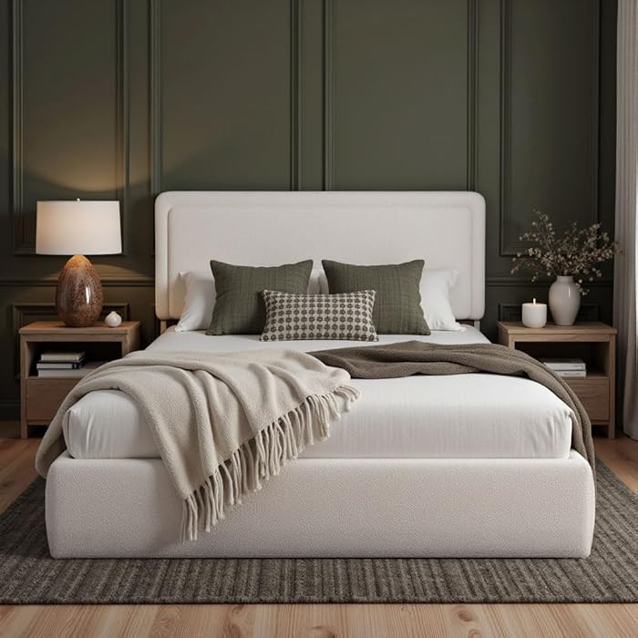 Aykah Numa Cloud Boucle King Bed Frame with Storage, Upholstered Headboard, Metal Bed Frame King ... | Amazon (CA)