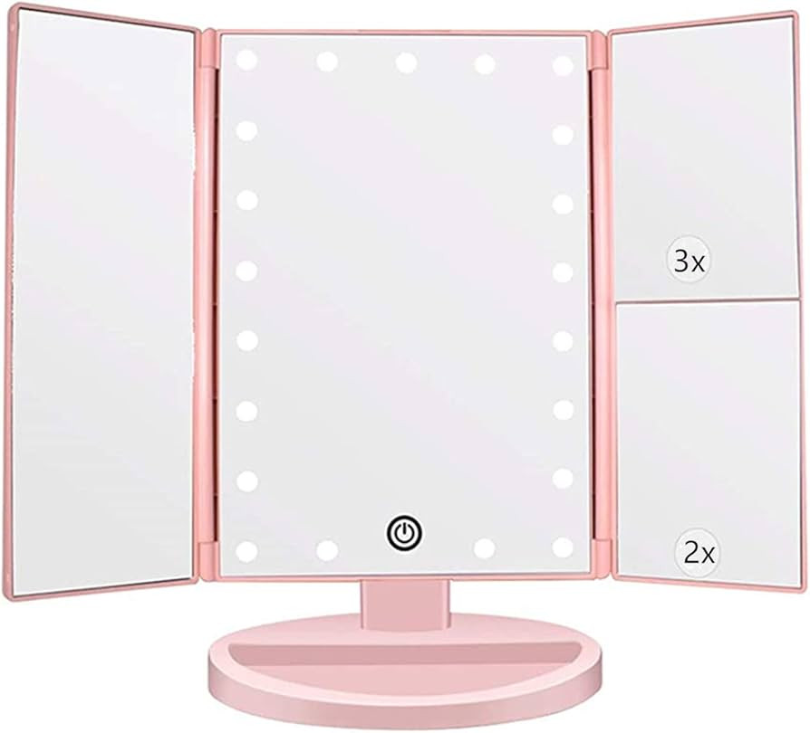 Tri-fold Lighted Vanity Makeup Mirror with 3x/2x Magnification,21 LED Lights and Touch Screen,180... | Amazon (US)