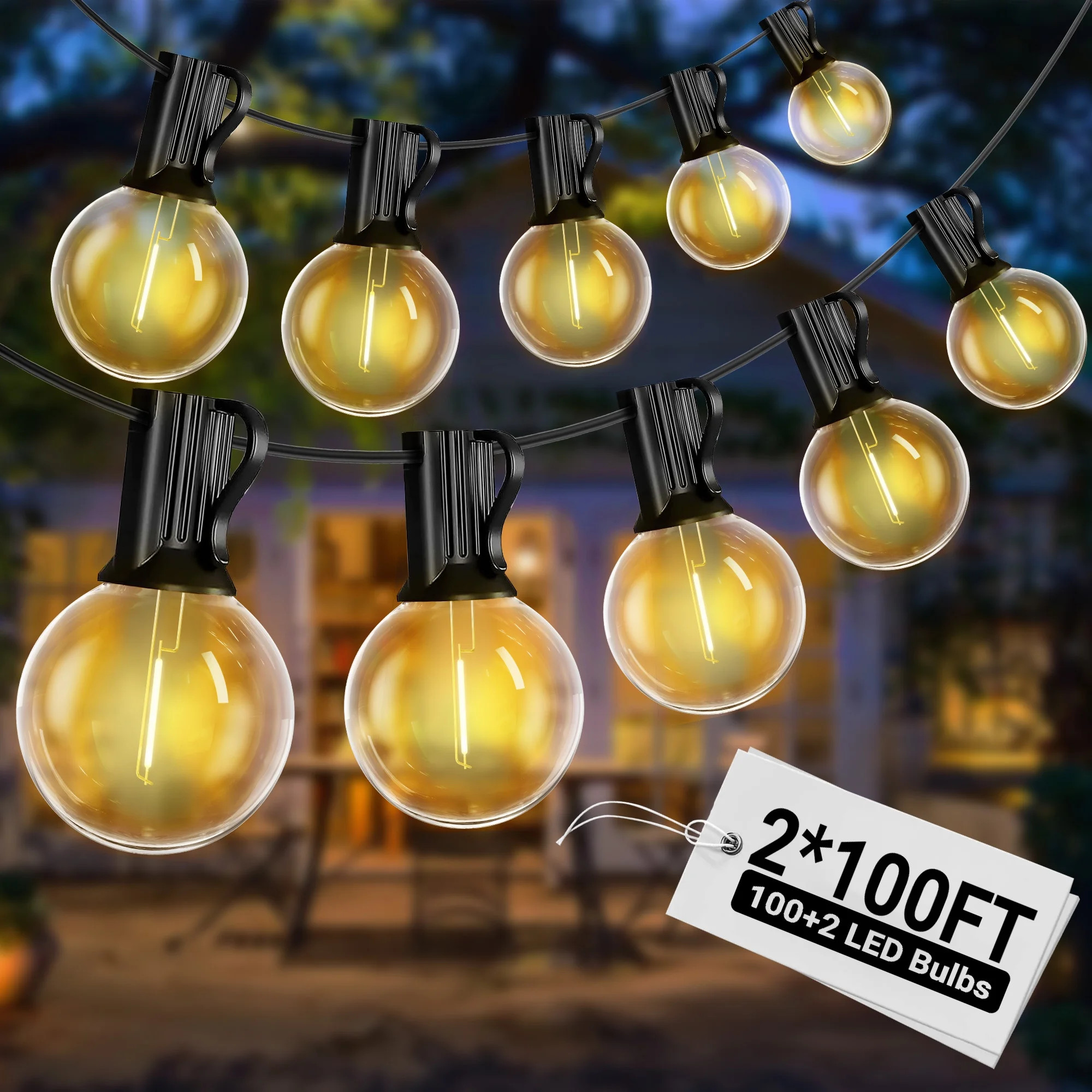 DAYBETTER 200ft Outdoor String Lights, E12 G40 with 100 Edison Vintage Bulbs, Waterproof Hanging ... | Walmart (US)