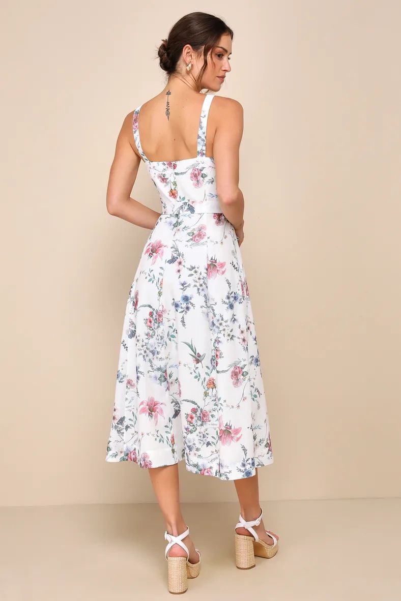 Sunny Posture Ivory Floral Sleeveless Midi Dress With Pockets | Lulus