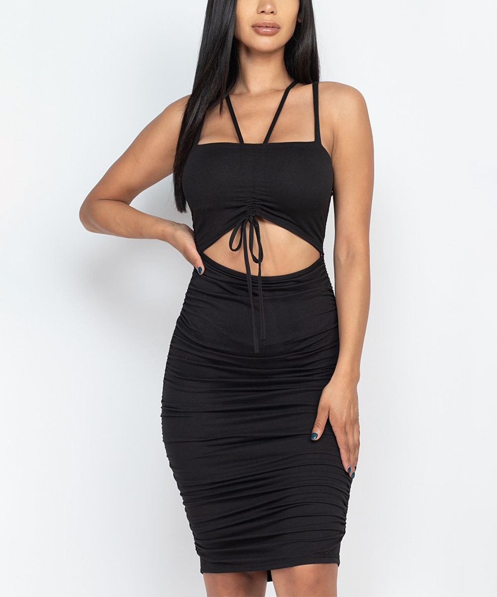 SBS Fashion Women's Casual Dresses BLACK - Black Ruched Sleeveless Cutout-Midriff Bodycon Dress - Wo | Zulily