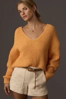 Maeve V-Neck Sculptured Pullover Sweater | Anthropologie (US)