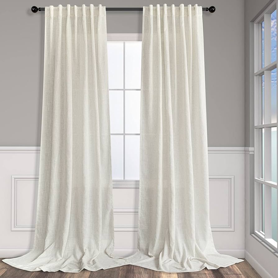 Cream Curtains 96 Inches Long for Living Room 2 Panels Back Tab Loop Pocket Soft Natural Linen Dr... | Amazon (US)