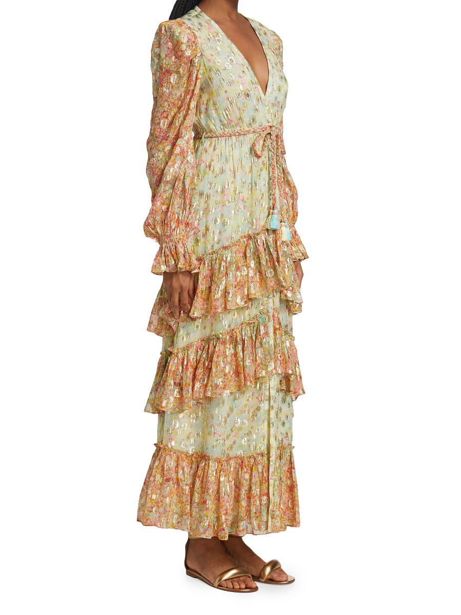 Rococo Sand Women's V Neck Ruffle Braided Belt Maxi Dress - Lime Peach - Size XS | Saks Fifth Avenue OFF 5TH