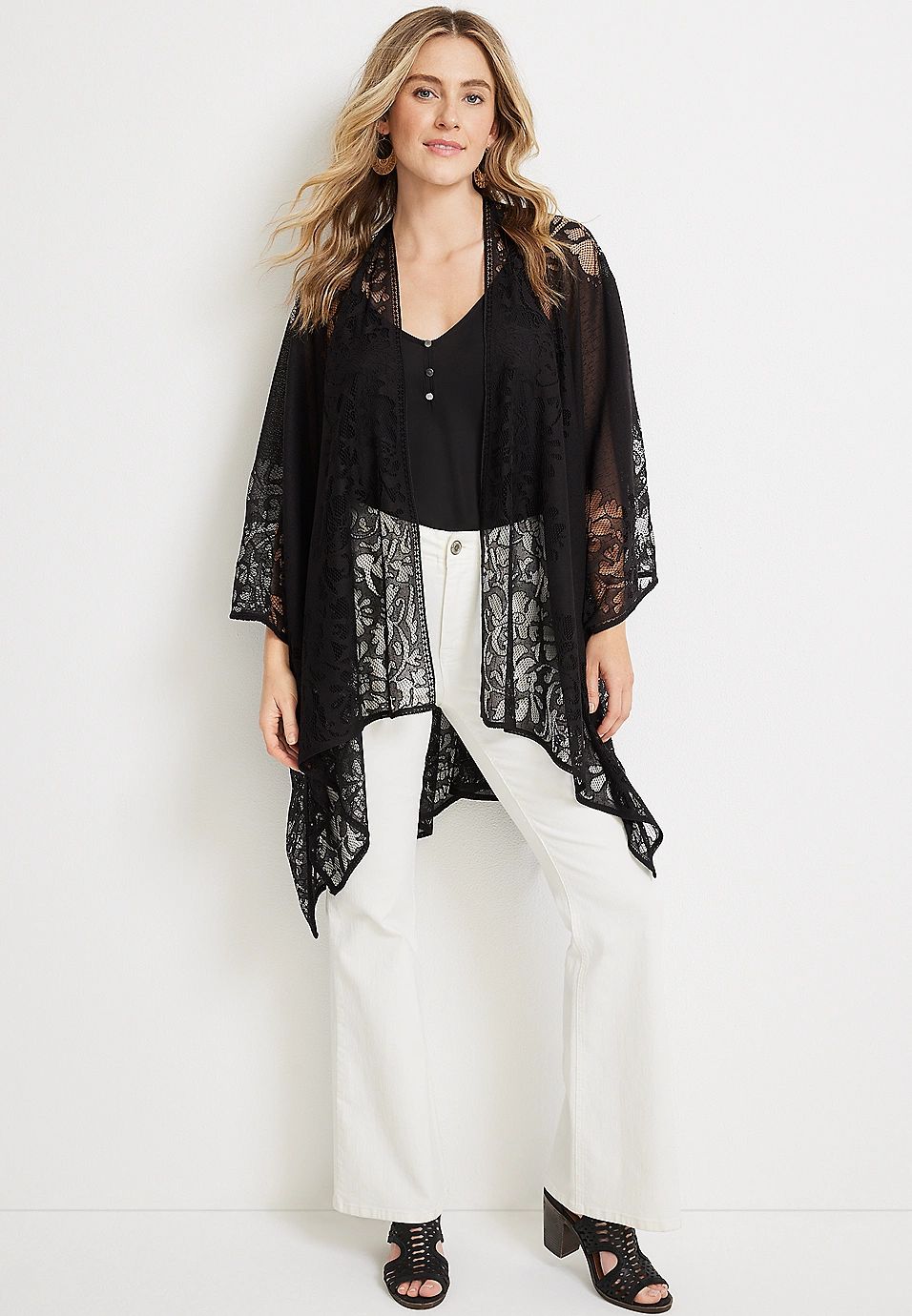 Black Lace Ruana | Maurices
