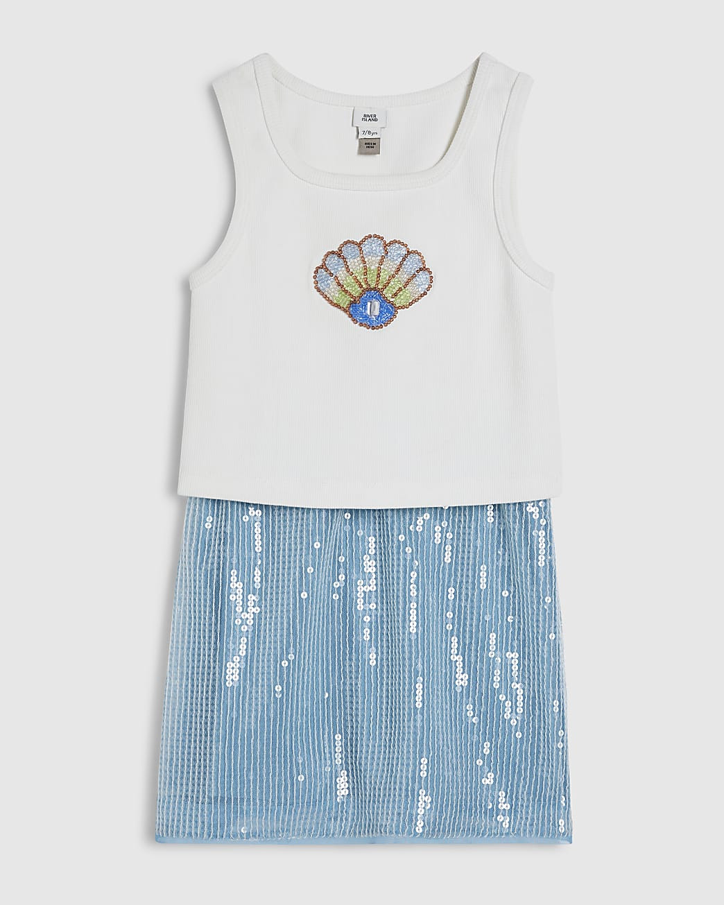 Girls Blue Shell Sequin Skirt Set | River Island UK & IE