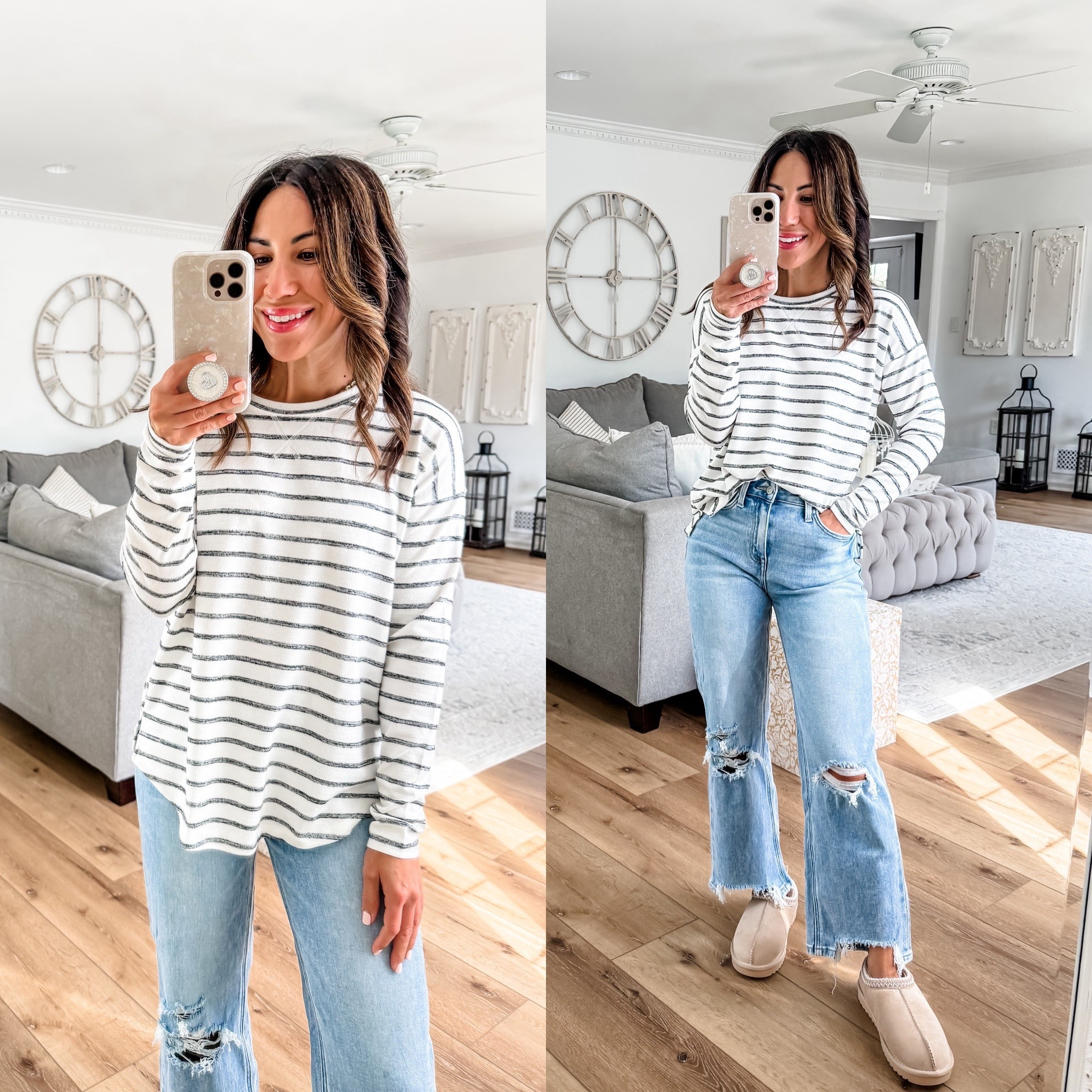 Chewed jeans 25. Floral jeans 2. KanCan jeans, 25 short. Busted knee jeans 25. Striped tee Xs. Mesh top XS. Ribbed tee Xs. Corduroy vest XS. Flannels small. Clogs size up. Flats tts. 

Striped T-shirt , Maurices, Maurice’s

#LTKSaleAlert #LTKFindsUnder50 #LTKOver40