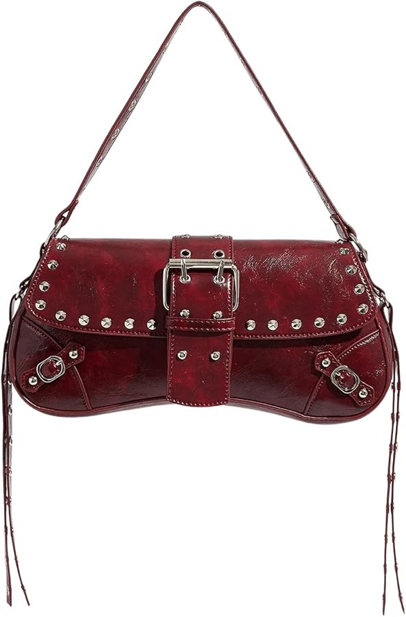 Verdusa Shoulder Bag for Women Y2K Trendy Purse Goth Studded Punk Leather Purse Hobo Handbags | Amazon (US)