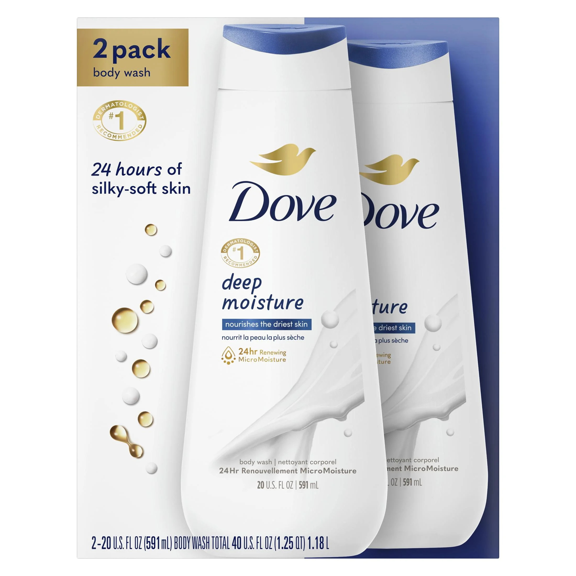 Dove Deep Moisture Nourishing Long Lasting Women's Body Wash Twin Pack, 20 fl oz | Walmart (US)
