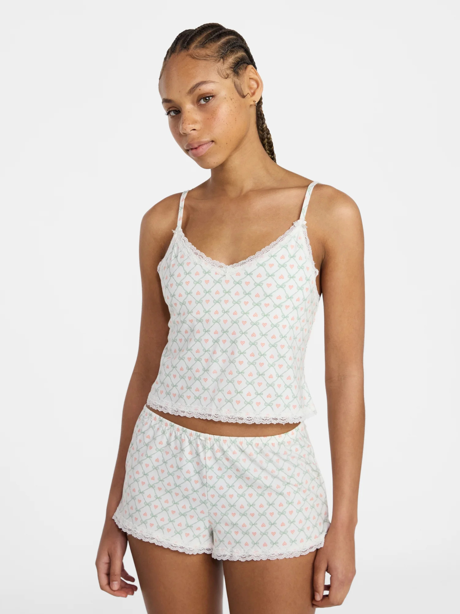 No Boundaries Lace Cami and Shorts Sleep Set, 2-Piece, Women's XXS-3X | Walmart (US)