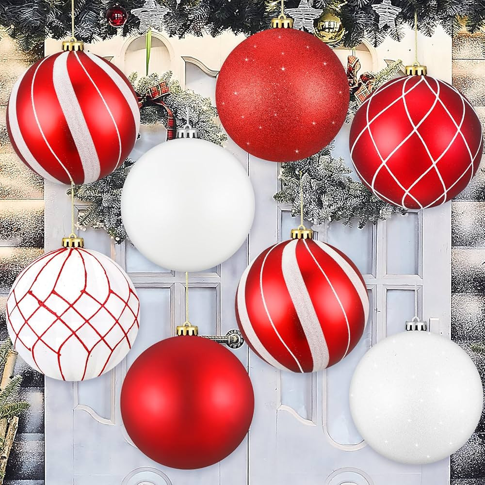 Wettarn Set of 8 Large Christmas Ball Ornaments 6 Inch Glitter Hanging Christmas Plastic Balls In... | Amazon (US)