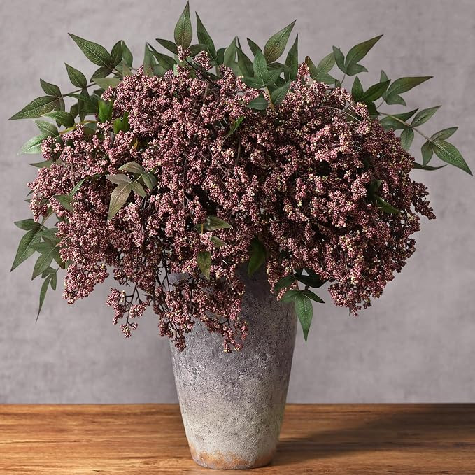 3Pcs 43In Faux Berry Stems, Artificial Nandina Fall Decor, Dusty Plum | Extra-Long Fall Florals P... | Amazon (US)