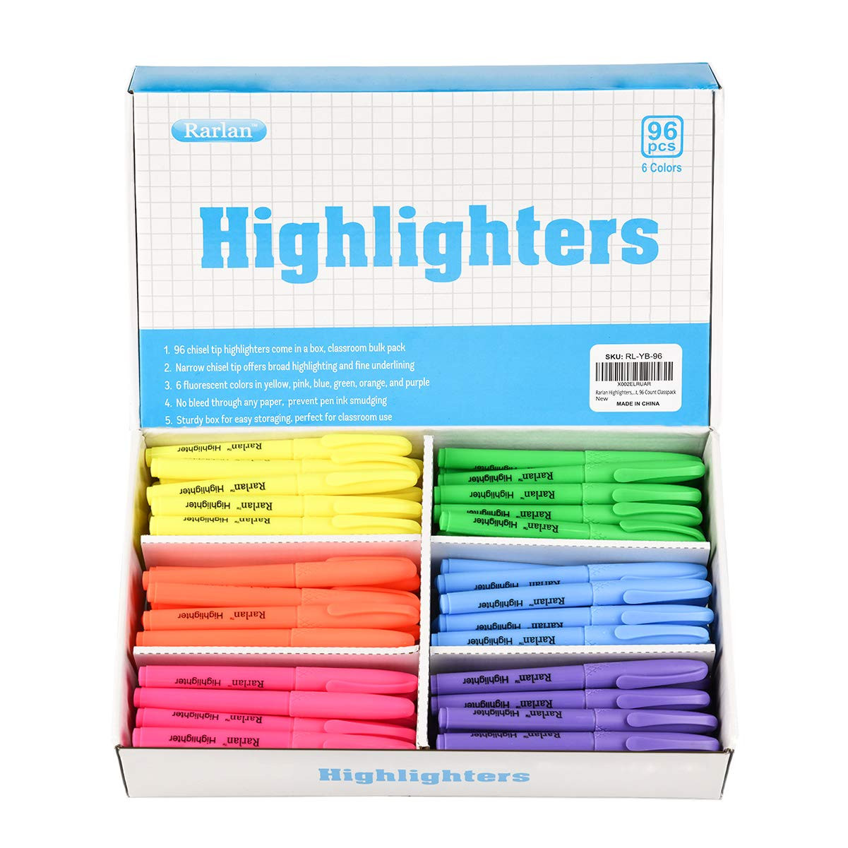 Highlighters, Chisel Tip, Assorted Fluorescent, 96 Count Bulk Pack | Amazon (US)