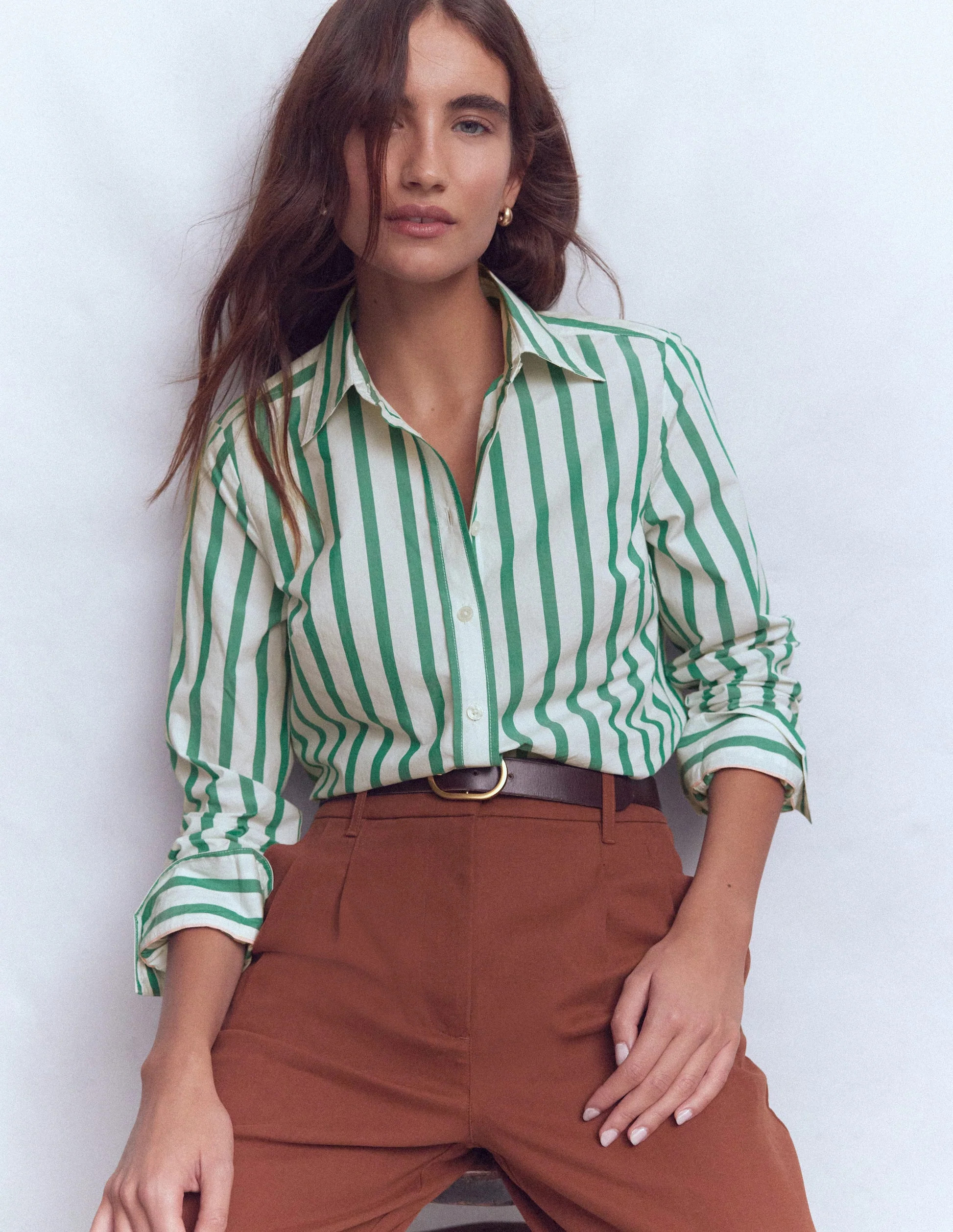 Sienna Cotton Shirt-Green and Ivory Stripe | Boden (US)