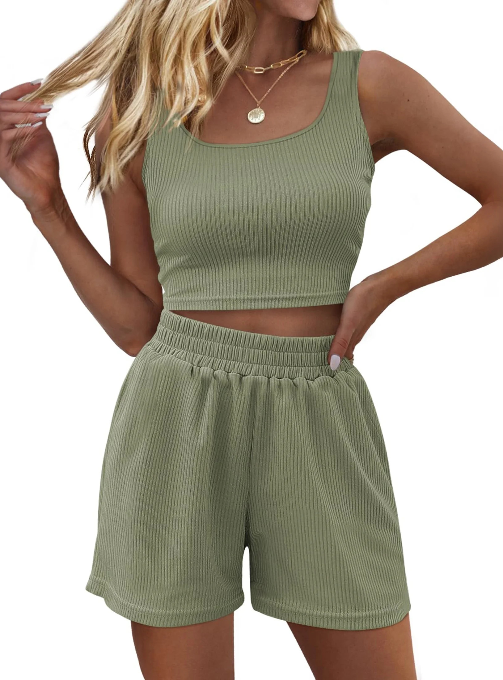 SUNBS Women's Lounge Set Two Piece Sleeveless High Waisted Shorts Summer Outfits 2025 | Walmart (US)