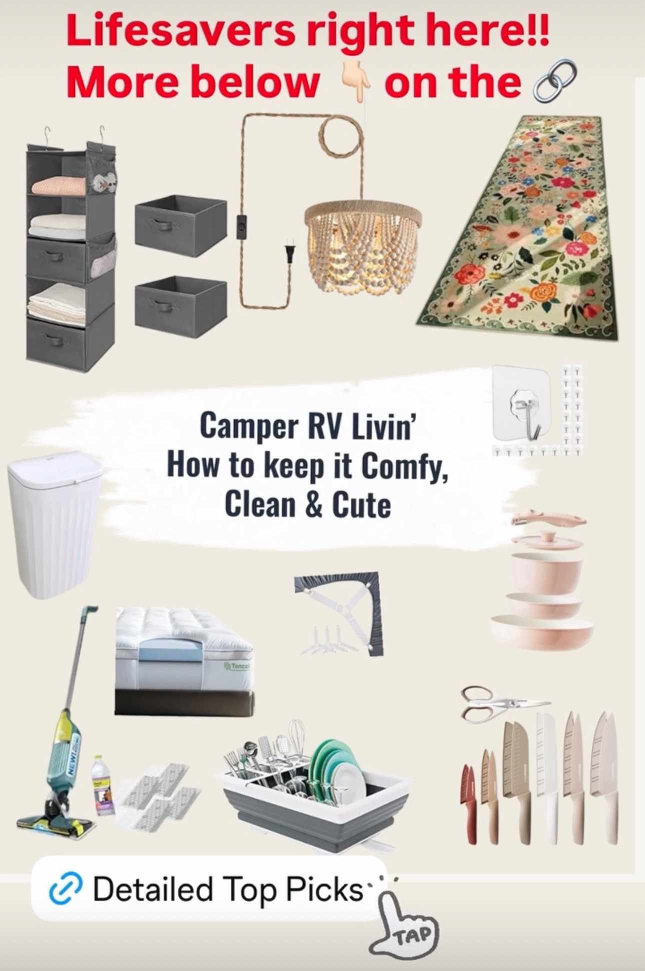 RV Livin’
Some of the items that I purchased to try and make it a little bit more organized and livable

#RVHomeDecor #RVMakeover #RVStyleInspo #RVOrganizationTips #RVInteriorDesign 
#BohoRVDecor #BohoChicHome #BeadedLampshade #BohoLighting #DIYRVProjects 
#SmallSpaceStyling #TinyHomeDecorIdeas #RVLifeCommunity #RVDecorFinds #LTKHomeStyle

#LTKHome #LTKvlog #LTKTravel
